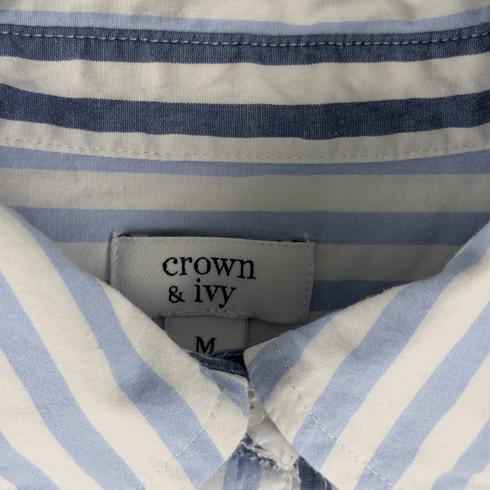Crown & Ivy Shirt Dress Blue White Striped Button Collared Long Sleeve Cotton M - Picture 5 of 12